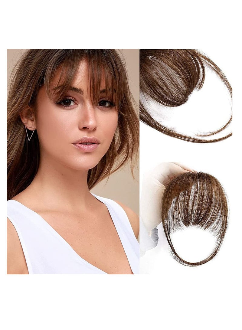 إستيل غرة شعر طبيعية بمشبك مع قطعة شعر مستقيمة من الصدغ، هامش شعر بشري صغير للنساء للاستخدام اليومي في الحفلات، بني متوسط - Image 1