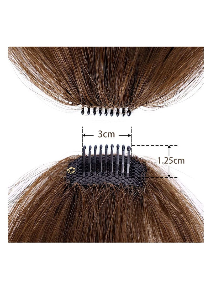 إستيل غرة شعر طبيعية بمشبك مع قطعة شعر مستقيمة من الصدغ، هامش شعر بشري صغير للنساء للاستخدام اليومي في الحفلات، بني متوسط - Image 4