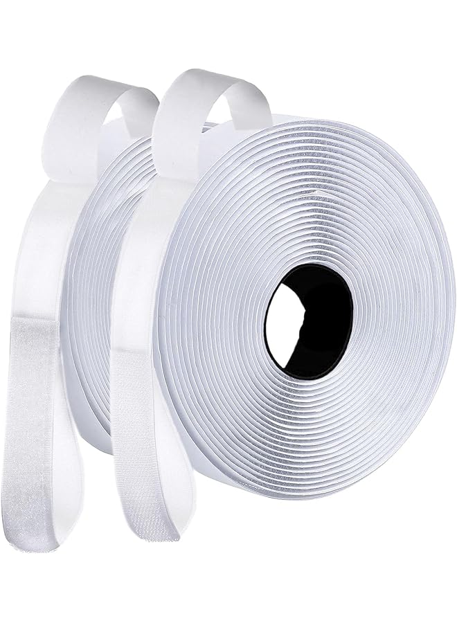 PROMASS promass Self-Adhesive Hook and Loop, Hook and Loop Fastener Tape 1 inch x 5M Self Adhesive Tape, Reusable Fastener for Home, Kitchen, Office, Crafting, Sewing, Cable Organizer (White)  - Image 1