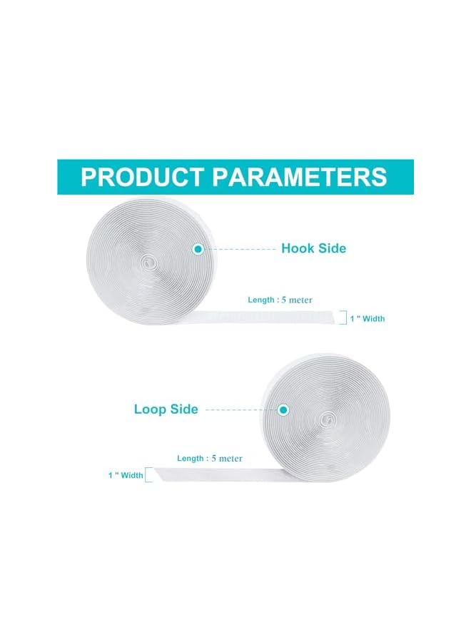 PROMASS promass Self-Adhesive Hook and Loop, Hook and Loop Fastener Tape 1 inch x 5M Self Adhesive Tape, Reusable Fastener for Home, Kitchen, Office, Crafting, Sewing, Cable Organizer (White)  - Image 2