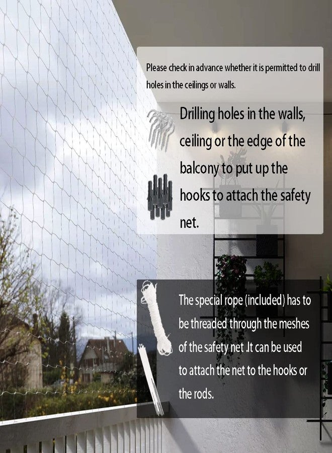 Piowet Cat Balcony Net Cat Netting Balcony Rail Net Cat PET Balcony Anti Fall Netting Cat Fence Nets Transparent Nylon Pet Mesh Fence Anti Fall Netting for Balcony Window Stairs (10 * 13ft, White) - Image 5