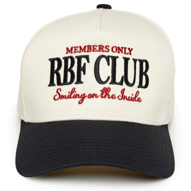 Funky Junque 'Resting B Face' Funny Trucker Hat for Women Vintage Embroidered Cute Adjustable Snapback Baseball Cap - RBF Club - Beige/Black - Image 1