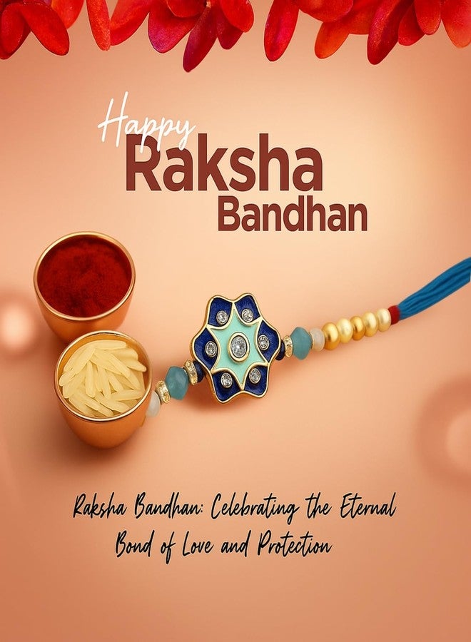 Sage Square Rakhi for Brother, Bhai with Roli Chawal | Raksha Bandhan | Designer Beads, Stones, Decorative Work | Stylish Handcrafted Rakhi Gifting for Sibling Festival Celebration (Type 26) - Image 2