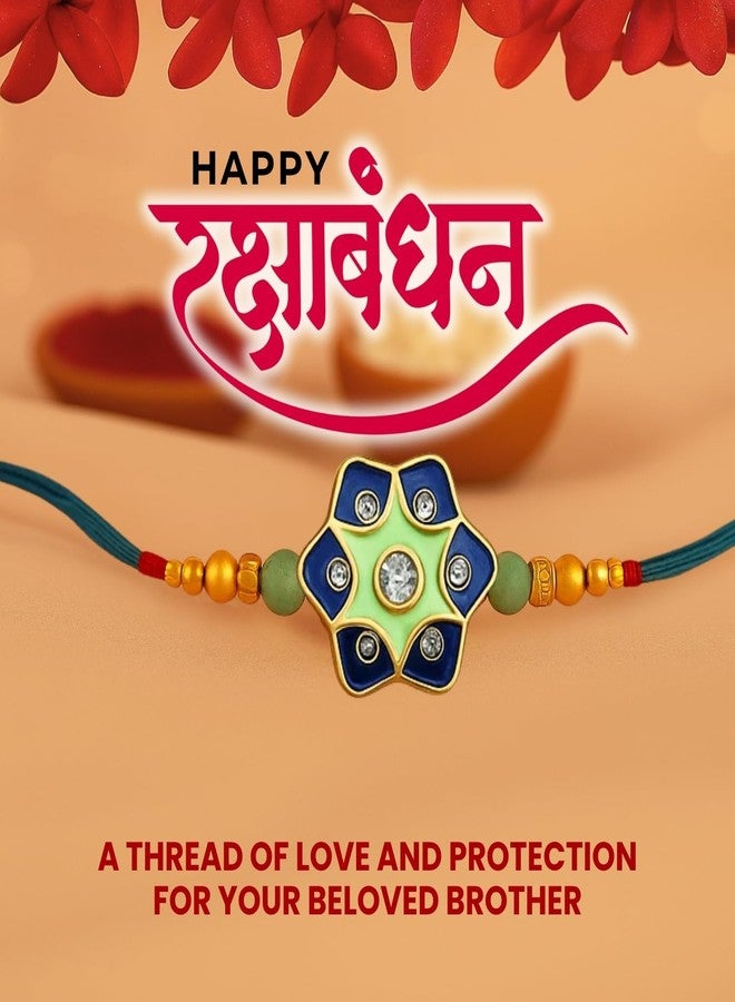 Sage Square Rakhi for Brother, Bhai with Roli Chawal | Raksha Bandhan | Designer Beads, Stones, Decorative Work | Stylish Handcrafted Rakhi Gifting for Sibling Festival Celebration (Type 26) - Image 5