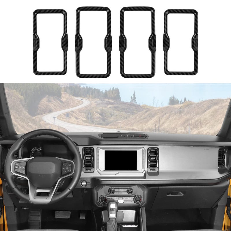 RAZPOY for Bronco Air Conditioning Outlet Vent Trim 4PCS Center Console Dash AC Vent Ring Cover Compatible with 20212024 Ford Bronco Interior Accessories Carbon Fiber Not for Bronco Sport