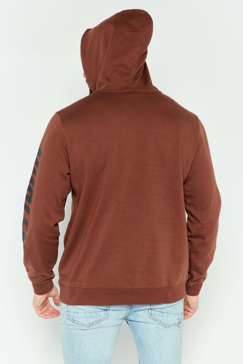 Hurley Men Hooded Long Sleeve Brand Logo Sweatshirt, Brown  - Image 4