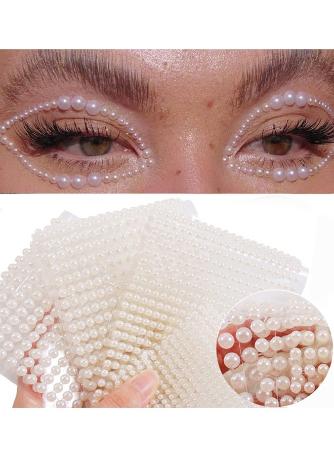 HY Pearl Makeup Rhinestone Stickers for Eyes Face Body,3D Self Adhesive White Pearl Face Jewels Eye Gems Eyeshadow Sticker,Women Nail Pearls for Nail Art Decoration,Kids DIY Craft Accessories - Image 1