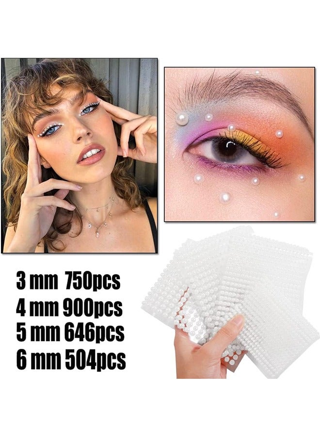 HY Pearl Makeup Rhinestone Stickers for Eyes Face Body,3D Self Adhesive White Pearl Face Jewels Eye Gems Eyeshadow Sticker,Women Nail Pearls for Nail Art Decoration,Kids DIY Craft Accessories - Image 2