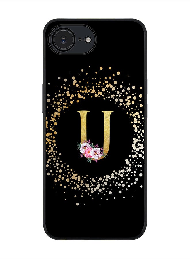 Stylizedd For Apple iPhone 16e Case,Slim fit Camera Protection, Shockproof Thin Phone cover  - Custom Monogram Floral - U ( Black ) - Image 1