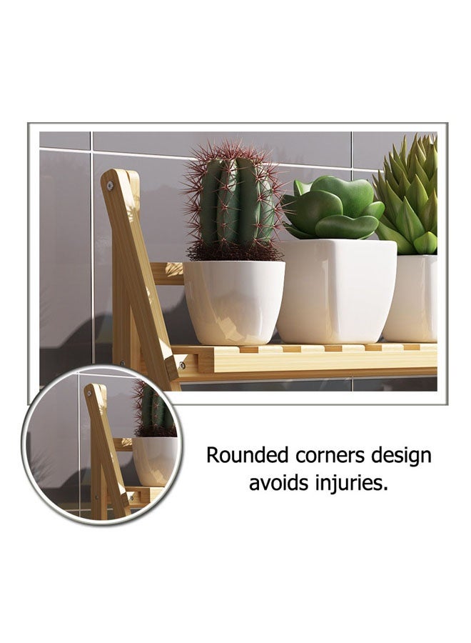 JOYBOS حامل نباتات من الخشب الصلب بعرض 3 طبقات مع سلة معلقة وقضيب خشبي من الخيزران ورف خشبي ومنظم تخزين للمكتب وأرفف سلم خشبية قابلة للطي من الخيزران بثلاث طبقات - Image 5