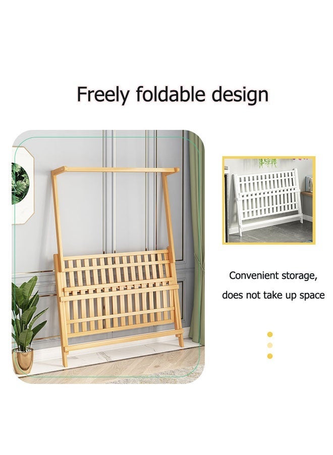 JOYBOS حامل نباتات من الخشب الصلب بعرض 3 طبقات مع سلة معلقة وقضيب خشبي من الخيزران ورف خشبي ومنظم تخزين للمكتب وأرفف سلم خشبية قابلة للطي من الخيزران بثلاث طبقات - Image 3