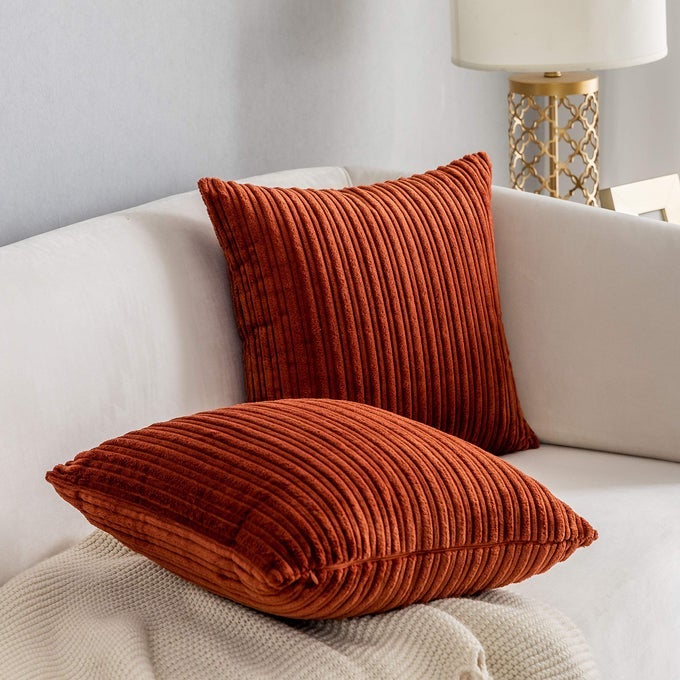 KEVIN TEXTILE FALL SOLID STRIPED VELVET CORDUROY COUCH CHAIR CUSHION COVER THROW PILLOW FOR SEASONAL AUTUMN 20 X 20 2 PACK BURNT BRICK