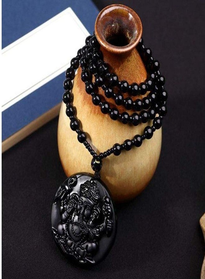 MUDTALE قلادة أنيقة من الخرز الأسود بتصميم إلهي، تحمل تمثال غانيشا، تجلب الحظ السعيد، مناسبة للرجال والنساء والأولاد والبنات، هدية مثالية للصديقة والصديق والأصدقاء والعائلة. - Image 3