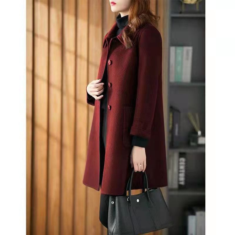 Chic Woolen Coat Womens Mid-Length Slimming Spring 2024 Purple  - Image 4