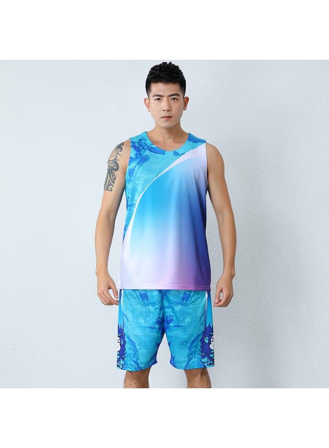 Basketball Uniform Suit Male And Female Students Compeion Team Uniform Children Training Chinese Style Blue Jersey 18103181051806