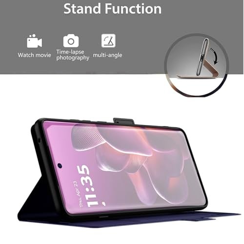 Kapa Noble Slim Magnetic Leather Flip Case Cover for Moto Edge 60 Pro | Card Holder Stand Flip Wallet Case (Blue) - Image 3