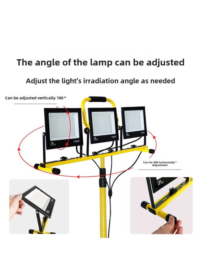 Generic - Hot Led Work Light Mobile Bracket Outdoor Repair Searchlight Site Lighting Mains Projection Light-Power:Splicing One To Three 100w*3=300w ( 2m Bracket + 5m Wires With Plug) - Image 1