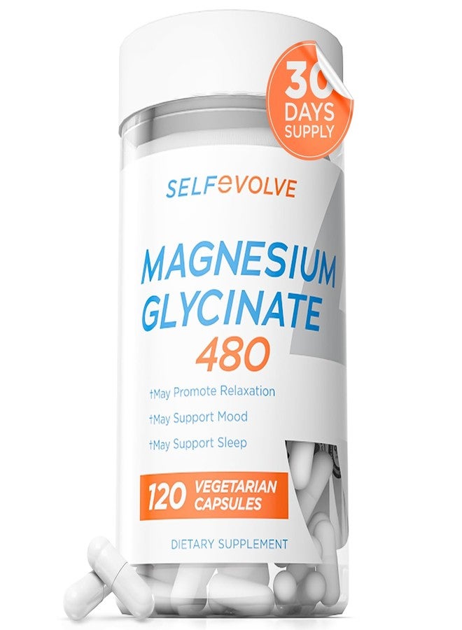 SELFevolve Magnesium Glycinate 480mg - High Absorption Magnesium Supplement Support Stress Relief, Sleep, Heart Health, Nerves, Muscles, and Metabolism, 120 Veggie Capsules, 1 Month Supply - Image 1