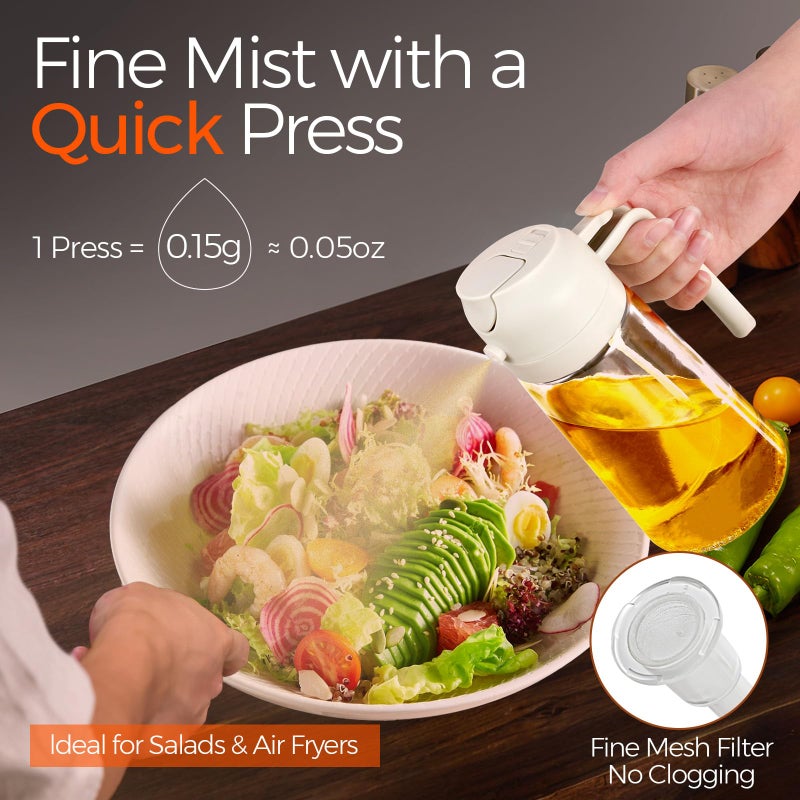 ‎YARRAMATE YARRAMATE 2Pcs 16oz/470ml 2 in 1 Oil Sprayer for Cooking with Stickers, Food-grade Glass Oil Spray Bottle, Oil Dispenser and Oil Sprayer for Kitchen, Salad, Frying, BBQ (White & Green) - Image 3