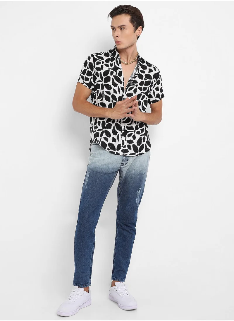 Campus Sutra Men's White & Black Contrast Block Shirt