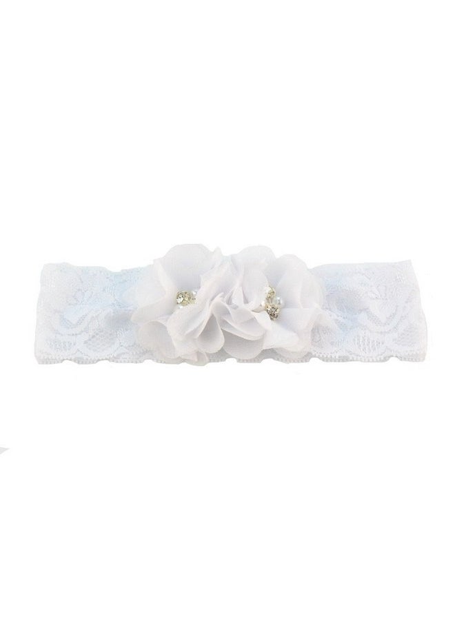 JustMyDress Baby Girls Lace Headband with Double Chiffon Flowers Pearl Hairband Headwrap JA68 (21-White)  - Image 2