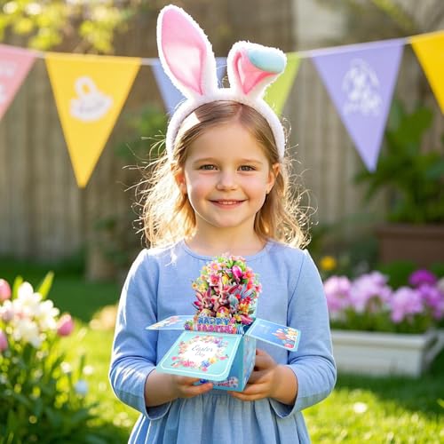 HEYINSHEN 3D Easter Pop Up Cards Happy Easter Pop Up Cards for Kids Easter Eggs Bunny Flower Greeting Card with Envelopes Spring Greeting Card Easter Gifts for Kids Boy Girl Son Daughter Granddaughter - Image 5