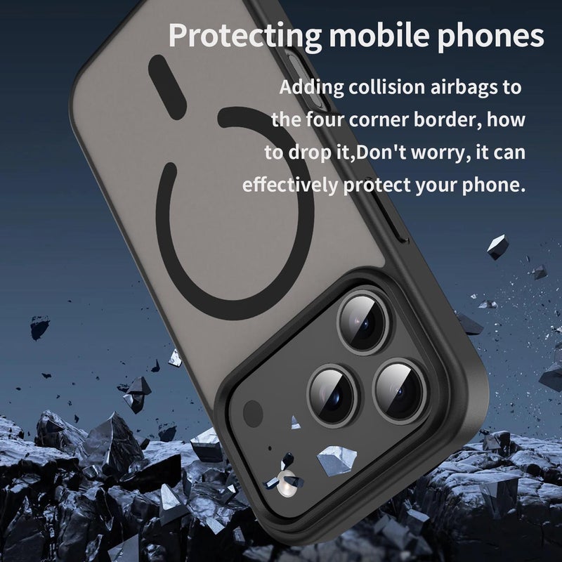 إيروريكس جراب هاتف Fanying Series PC Hybrid TPU شفاف غير لامع MagSafe لهاتف iPhone 17 Pro (أسود شفاف) - Image 3