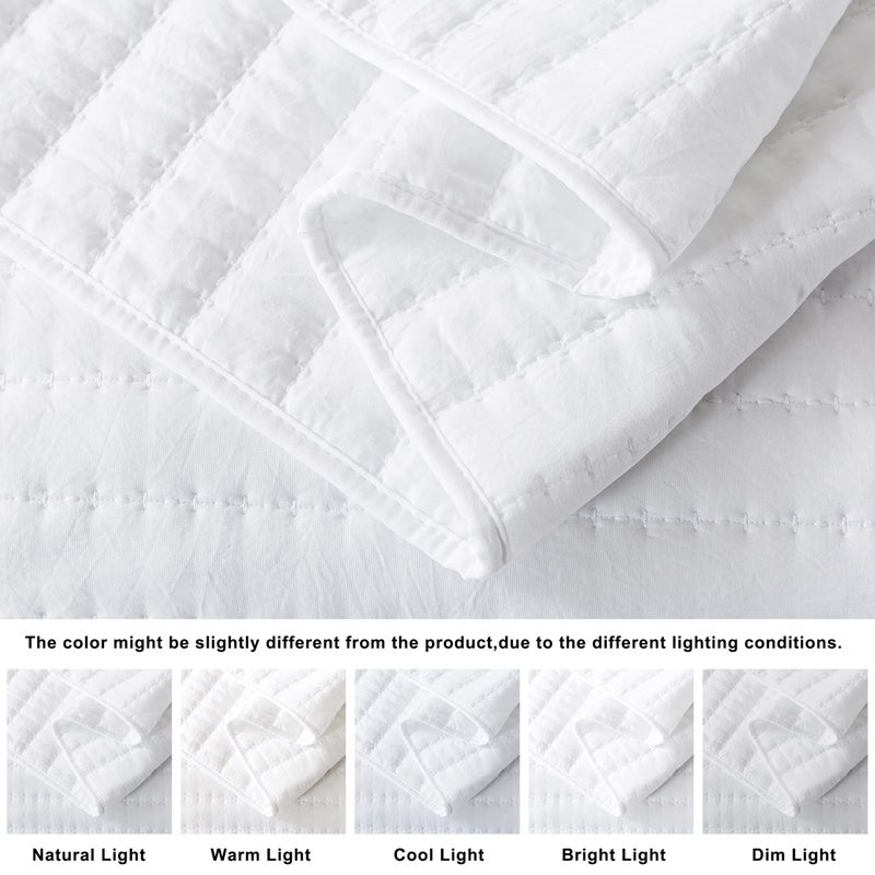 ROARINGWILD White King Size Quilt Bedding Sets with Pillow Shams, Lightweight Soft Bedspread Coverlet, Quilted Blanket Thin Comforter Bed Cover for All Season, 3 Pieces, 104x90 inches - Image 4