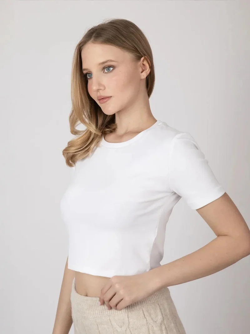 هيكاب Crew Neck Basic Crop Top