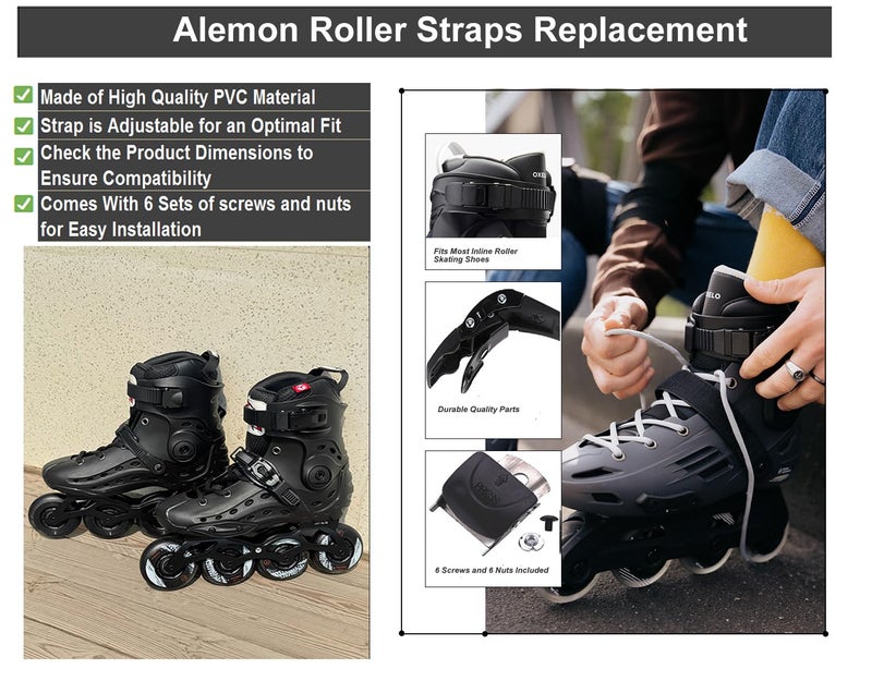 Alemon 2 Pieces Replacements Inline Roller Skating Shoes, Replacement Strap Inline Skates, Energy Strap with Screws Nuts Skates Buckles Accessory Part - Image 4