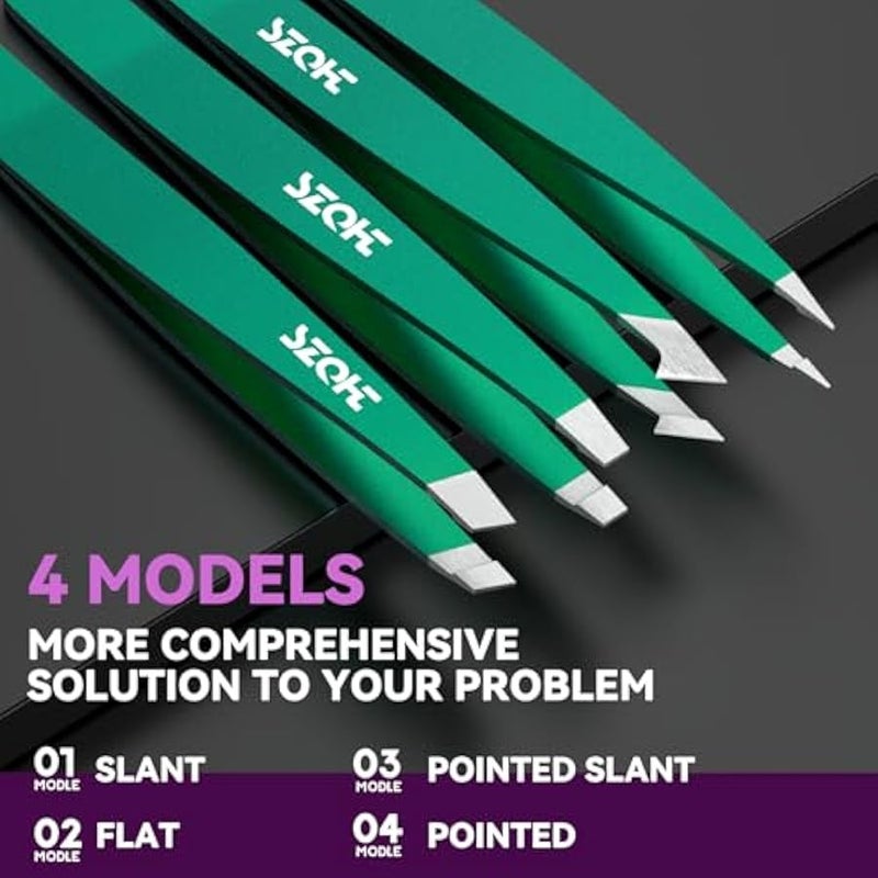 Professional Tweezers Set for Eyebrows – 4PC Precision Stainless Steel Tweezers Kit with Slant, Pointed & Flat Tips – Eyebrow Hair Removal Tool for Women & Men – Eco-Friendly Paper Tube Packaging - Image 2