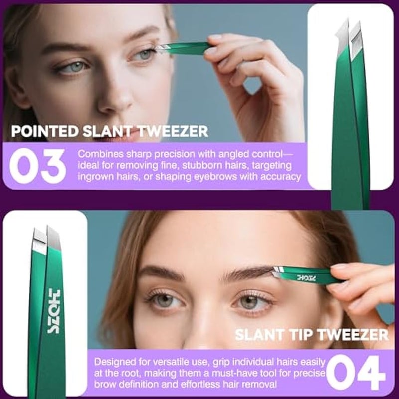 Professional Tweezers Set for Eyebrows – 4PC Precision Stainless Steel Tweezers Kit with Slant, Pointed & Flat Tips – Eyebrow Hair Removal Tool for Women & Men – Eco-Friendly Paper Tube Packaging - Image 4