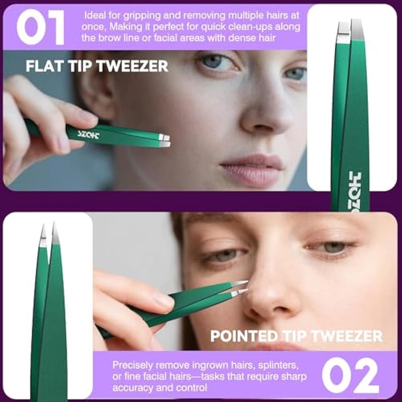 Professional Tweezers Set for Eyebrows – 4PC Precision Stainless Steel Tweezers Kit with Slant, Pointed & Flat Tips – Eyebrow Hair Removal Tool for Women & Men – Eco-Friendly Paper Tube Packaging - Image 3