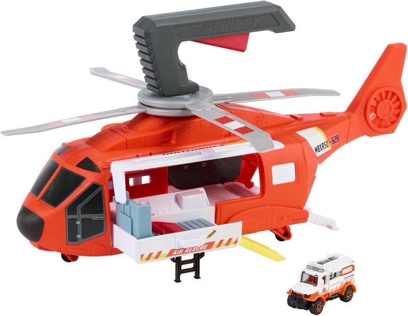 MATCHBOX HXM74 40cm Helicopter Transforms Into Rescue Station Child Propeller with 1:64 Scale Die Cast Rescue Car - Image 1