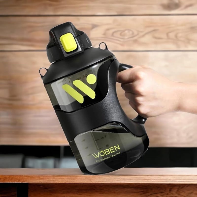 RIANZ زجاجة مياه كبيرة من البولي بروبيلين مع مقبض، مقاومة للتسرب، خالية من BPA، قابلة لإعادة الاستخدام، مثالية للرياضة في الهواء الطلق، سعة كبيرة 2.2 لتر - زجاجة سعة 1 جالون (أسود) - Image 1