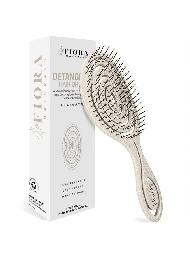 Fiora Naturals فرشاة فك تشابك الشعر - فرشاة شعر صديقة للبيئة 100% مع شعيرات فائقة النعومة - انزلق عبر التشابكات بسهولة - مناسبة للشعر المجعد، المستقيم، النساء، الرجال، الأطفال، الرضع، الشعر الرطب والجاف - Image 1