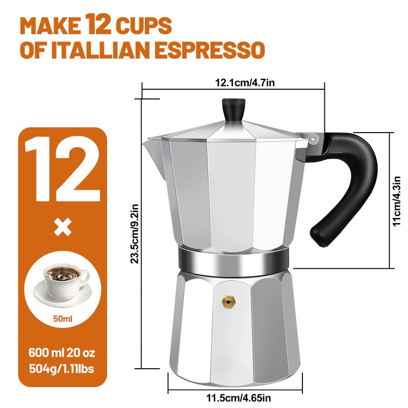 DITOSH 12 Cup Aluminum Espresso Stovetop Moka Pot Express Coffee Maker Percolator Italian Classic Mocha Coffee Machine for Italian and Cuban Cafe Brewing for Home & Camping 600ml 20oz - Image 2