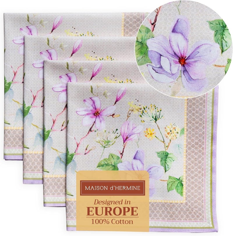 Maison d' Hermine Maison d Hermine Cloth Napkins Set of 4 100 Cotton Everyday Reusable Square Napkins Cloth Washable Dinner Party Wedding Restaurant SpringSummer Magnolia Mornings 20 x 20 - Image 1