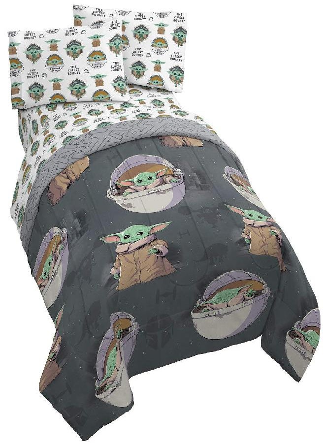 Jay Franco - Jay Franco Star Wars The Mandalorian The Child 5 Piece Full Bed Set - Includes Reversible Comforter & Sheet Set - Bedding Features Baby Yoda - Super Soft Fade Resistant Microfiber - Image 1