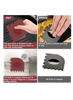 KASTWAVE Grill Pan Scraper Cast Iron Scraper with Built-in Magnet Durable Pot Scraper Pan Scraper Plastic for Cast Iron Skillets Grill Pan Griddles and More Red and Black (4 Pack)  - Image 2