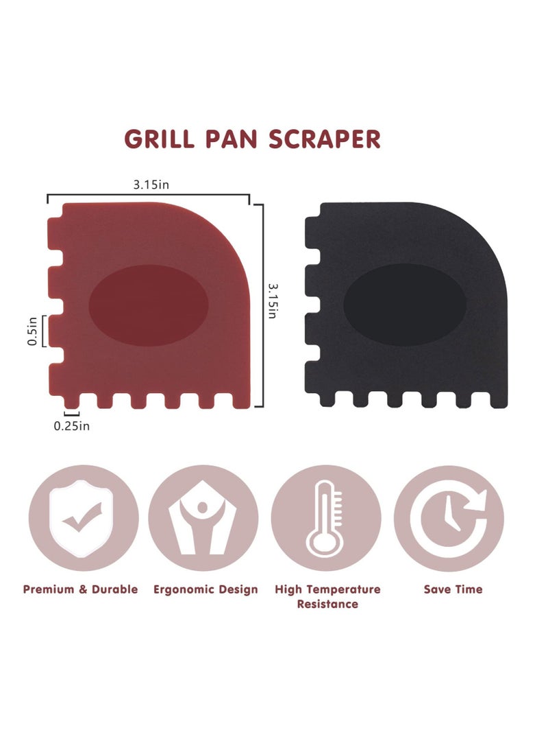 KASTWAVE - Grill Pan Scraper Cast Iron Scraper with Built-in Magnet Durable Pot Scraper Pan Scraper Plastic for Cast Iron Skillets Grill Pan Griddles and More Red and Black (4 Pack) - Image 1