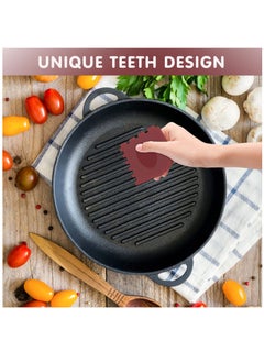 KASTWAVE Grill Pan Scraper Cast Iron Scraper with Built-in Magnet Durable Pot Scraper Pan Scraper Plastic for Cast Iron Skillets Grill Pan Griddles and More Red and Black (4 Pack)  - Image 3
