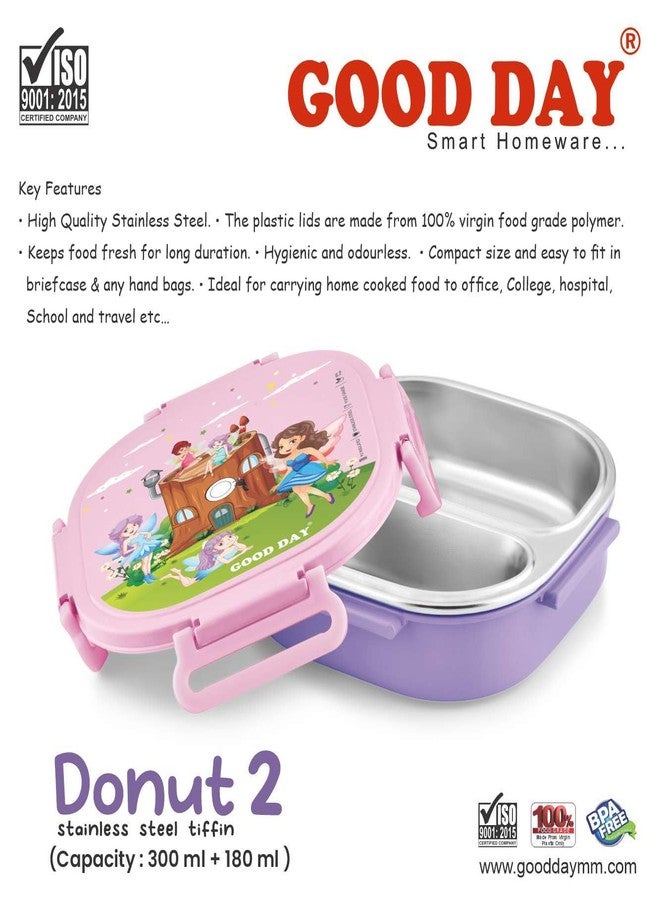 GOOD DAY Stainless Steel Lunch Box with Divider | Inner Steel Food Container with Plastic Outer Case | Compact Tiffin Box for School Office Travel | Spoon Included|Pink Colour - Image 5