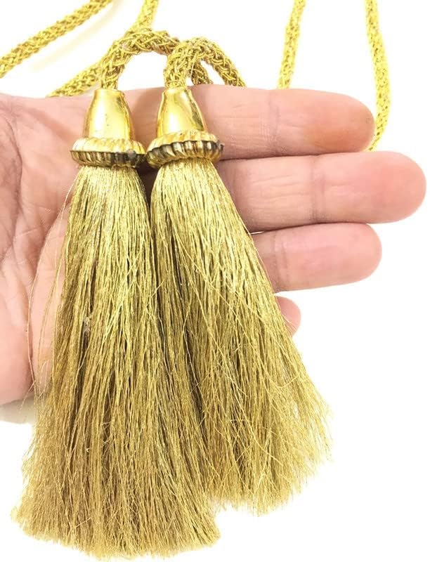 DaSync SYNC Golden Long dori Tassels Latkan for Lehenga Hanging Beads for Blouses Dupatta lace and Border Materials chunni Choli Tailoring Dresses Sarees Gowns Curtains Suits Decoration Pack of 2 - Image 2