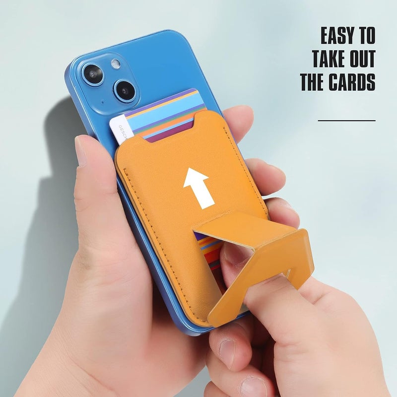 ClickCase Charlie Leather Metro, Credit Card Holder for Back of Mobile Phone or Case, Kickstand 3M Adhesive Sleeves Stick on Phone Back Wallet with Stand for All Smartphones (Yellow) - Image 3