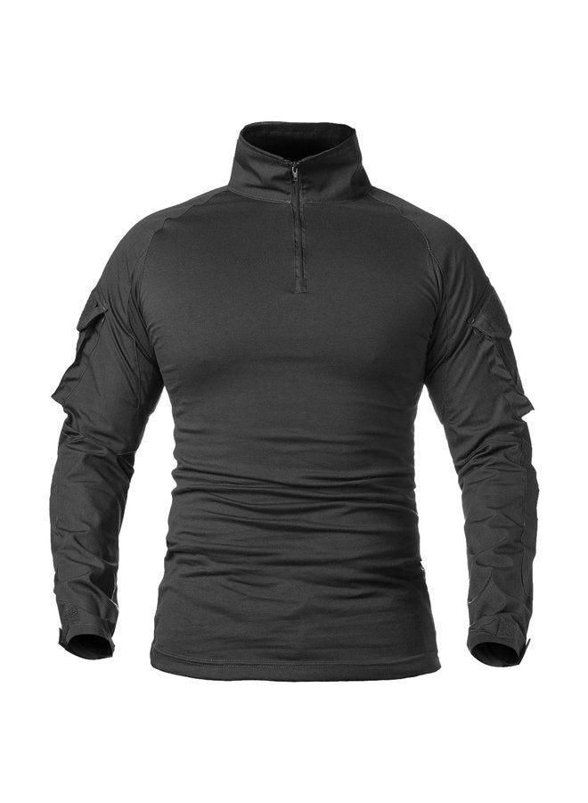 ReFire Gear Men's Military Tactical Military Combat Long Sleeve Slim Fit Camouflage Zipper 1/4, black / black, XL - Image 2