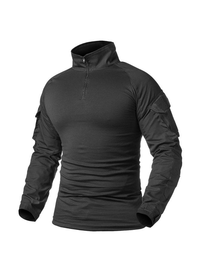 ReFire Gear Men's Military Tactical Military Combat Long Sleeve Slim Fit Camouflage Zipper 1/4, black / black, XL - Image 1