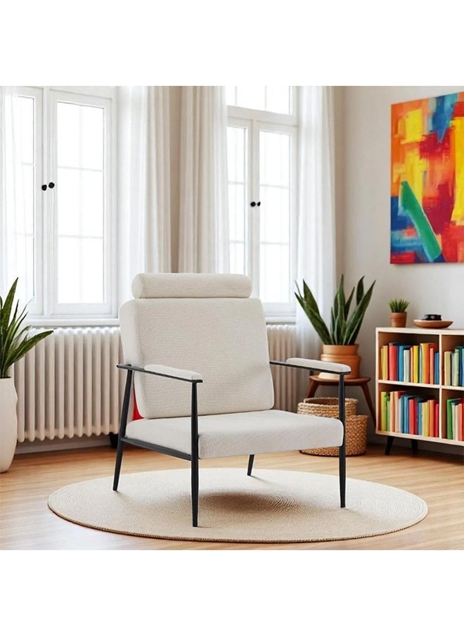 NZONE STORE Modern Armchair Upholstered Comfy Seating Accent Chair with Metal Legs 95x72x50cm Biege  - Image 1
