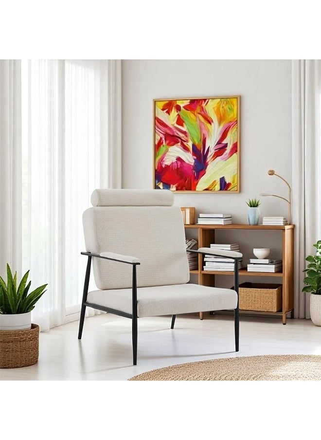 NZONE STORE Modern Armchair Upholstered Comfy Seating Accent Chair with Metal Legs 95x72x50cm Biege  - Image 2