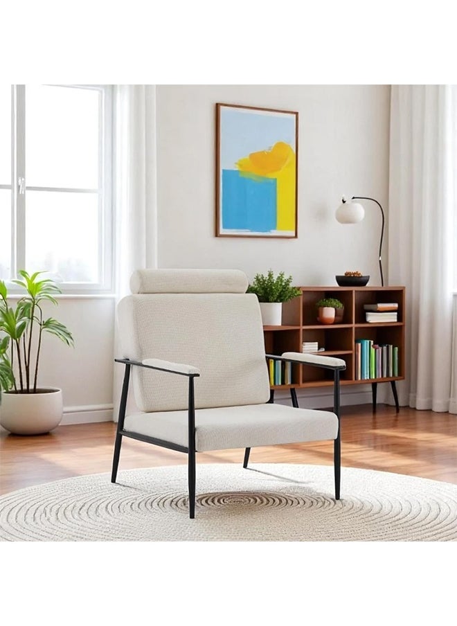 NZONE STORE Modern Armchair Upholstered Comfy Seating Accent Chair with Metal Legs 95x72x50cm Biege  - Image 3